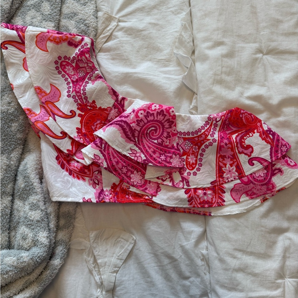 SHEIN Pink and Red Floral Off-Shoulder Top